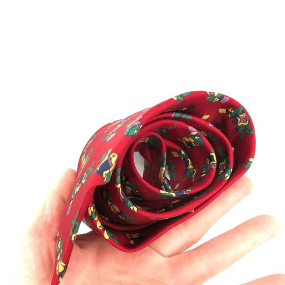 vintageVAN LOREN Italy Italian 100% Silk Tie Red fancy Frog‎ Tails & Top Hat